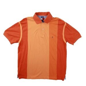 Tommy Hilfiger Vintage Y2K Orange Colorblock Short Sleeve Polo Shirt Men's Small